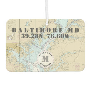Baltimore MD Nautical Chart Monogram Boating Car Air Freshener
