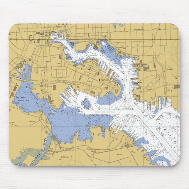 Baltimore, MD Nautical Harbour Chart Mousepad (Front)