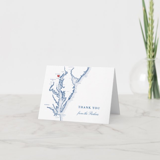 Baltimore MD Wedding Navy Blue Map Personalised Thank You Card (Front)