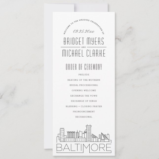 Baltimore | Modern Deco Wedding Program Invitation (Front)