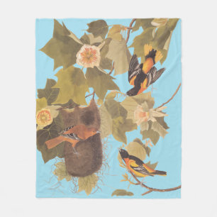 Baltimore Oriole Audubon Bird Family with Nest Fleece Blanket