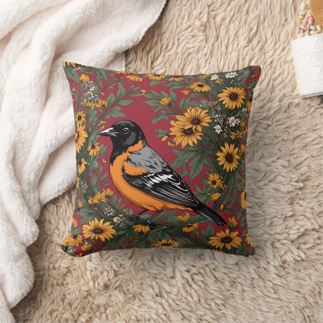 Baltimore Oriole Bird And Black Eyed Susan Flowers Cushion (Blanket)