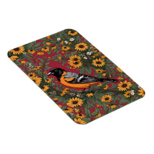 Baltimore Oriole Bird And Black Eyed Susan Flowers Magnet