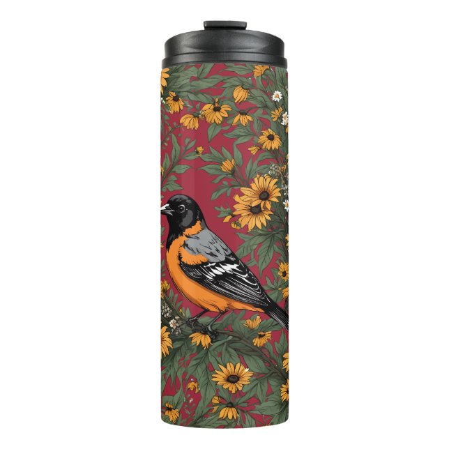 Baltimore Oriole Bird And Black Eyed Susan Flowers Thermal Tumbler (Front)