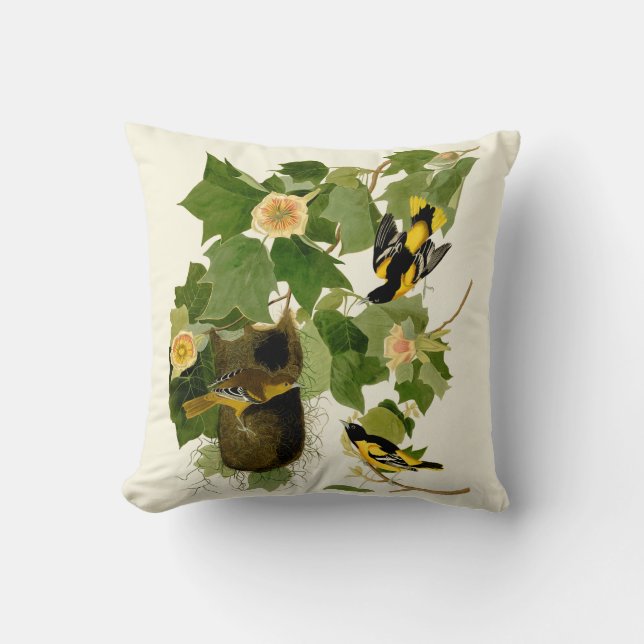 Baltimore Oriole Birds Throw Pillow (Front)