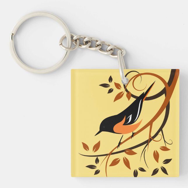 Baltimore Oriole Stylized Bird Design Key Ring (Front)