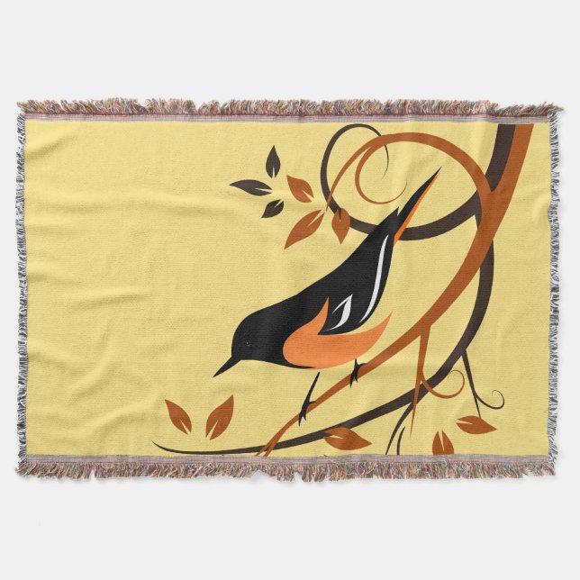 Baltimore Oriole Stylized Bird Design Throw Blanket (Front)