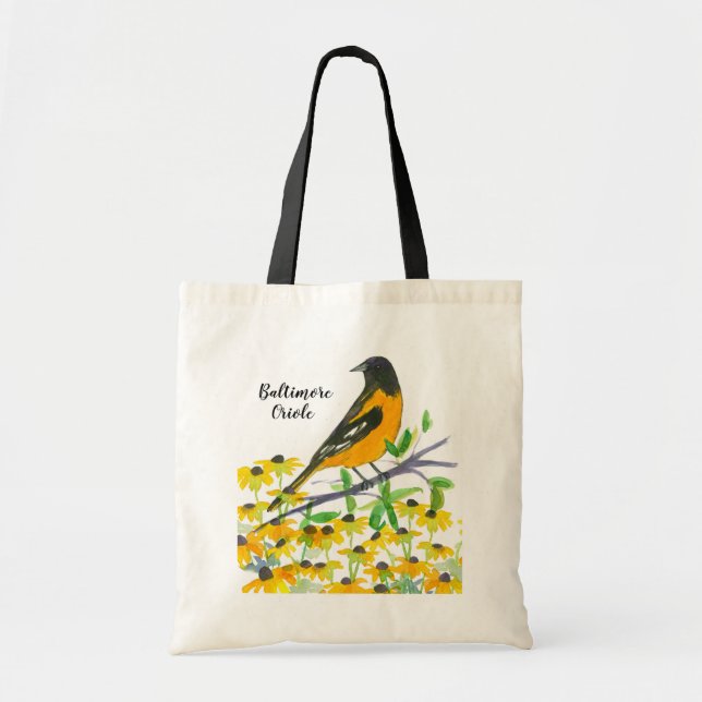 Baltimore Oriole Watercolor Bird Tote Bag (Front)