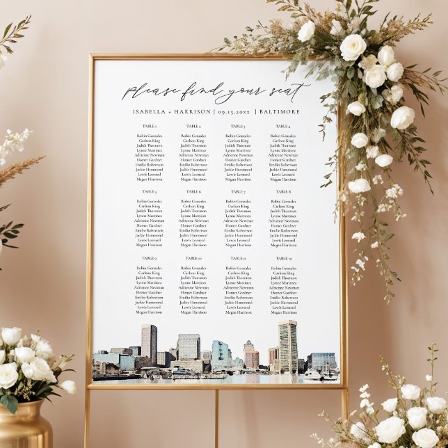BALTIMORE Painted Skyline Wedding Seating Chart (Creator Uploaded)