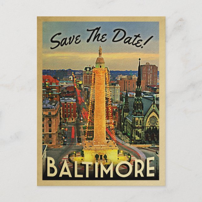 Baltimore Save The Date Vintage Postcards (Front)