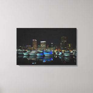 Baltimore skyline and boats  at night canvas print