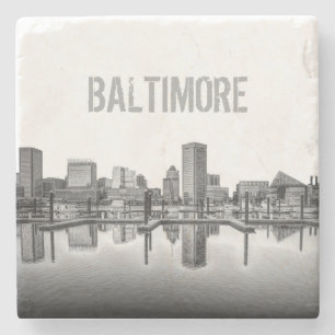 Baltimore Skyline - Black and White Stone Coaster