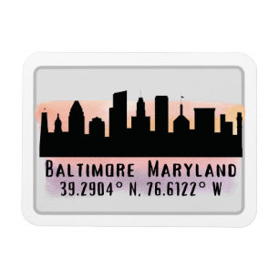 Baltimore Skyline Latitude and Longitude Magnet
