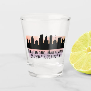 Baltimore Skyline Latitude and Longitude Shot Glass