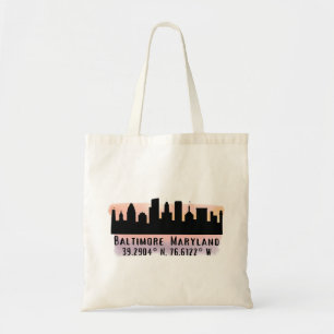 Baltimore Skyline Latitude and Longitude Tote Bag