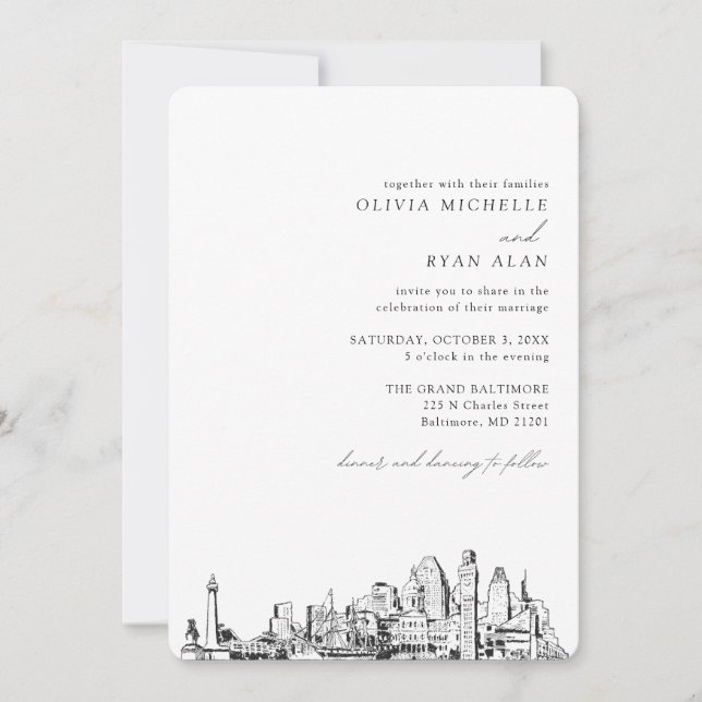 Baltimore Wedding Elegant Skyline Invitation (Front)