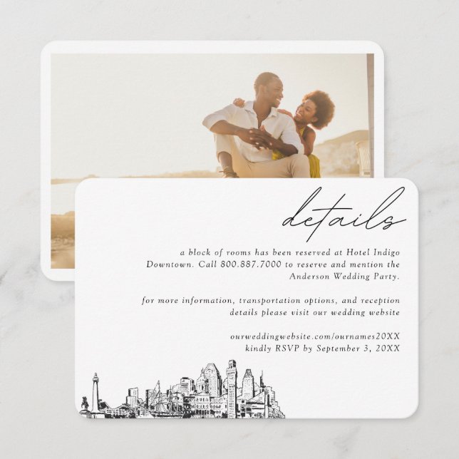 Baltimore Wedding Hotel Room Block Details Enclosure Card (Front/Back)