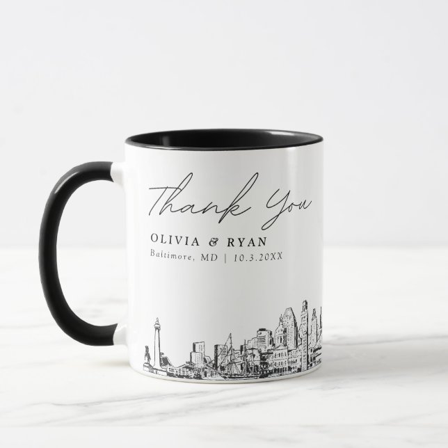Baltimore Wedding Minimal Custom Coffee Mug (Left)
