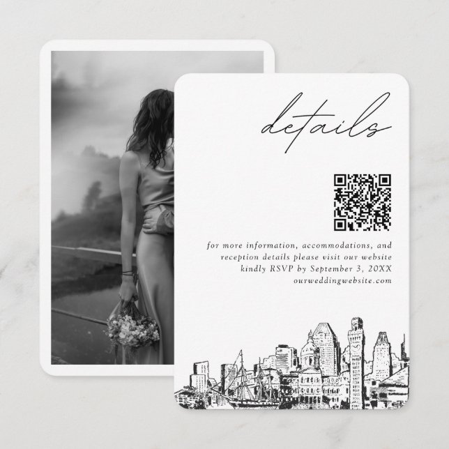 Baltimore Wedding Modern Details QR Code Small Enclosure Card (Front/Back)