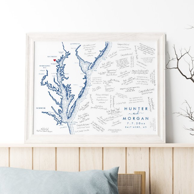 Baltimore Wedding Modern Map Guest Book Poster (This Baltimore map alternative guest book poster is perfect for your Maryland destination wedding)