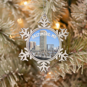 Baltimore's Inner Harbour World Trade Centre Photo Snowflake Pewter Christmas Ornament
