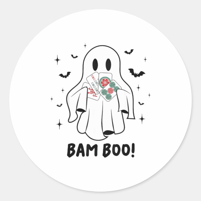 Bam Boo Halloween Ghost Mahjong Funny Costume Game Classic Round Sticker (Front)