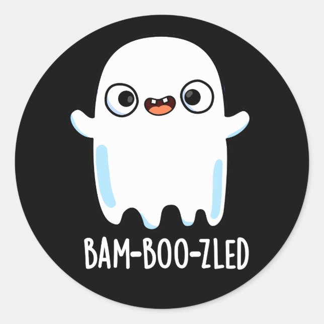 Bam-boo-zled Funny Halloween Ghost Pun Dark BG Classic Round Sticker (Front)