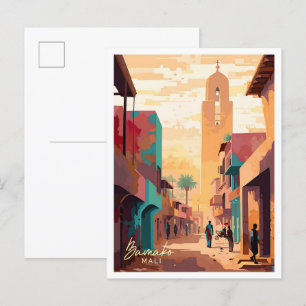 Bamako Mali Africa Art Vintage Travel Illustration Postcard