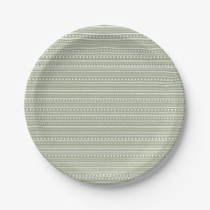 Bamanko Dotted Striped Mudcloth Pattern Sage Green Paper Plate
