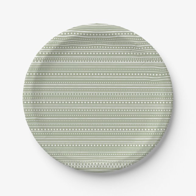 Bamanko Dotted Striped Mudcloth Pattern Sage Green Paper Plate (Front)