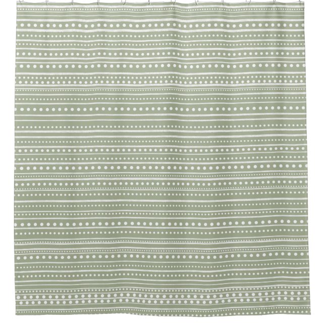 Bamanko Dotted Striped Mudcloth Pattern Sage Green Shower Curtain (Front)