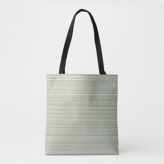 Bamanko Dotted Striped Mudcloth Pattern Sage Green Tote Bag (Front)