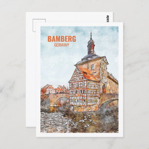 Bamberg Germany Famous Travel Place Watercolor Postcard