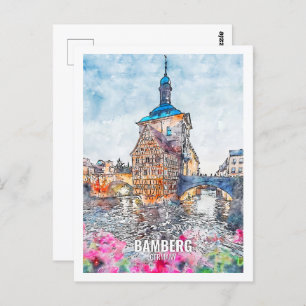 Bamberg Germany Famous Travel Place Watercolor Postcard