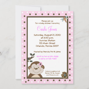 Bambino GIRL Pink Monkey Baby Shower Invites
