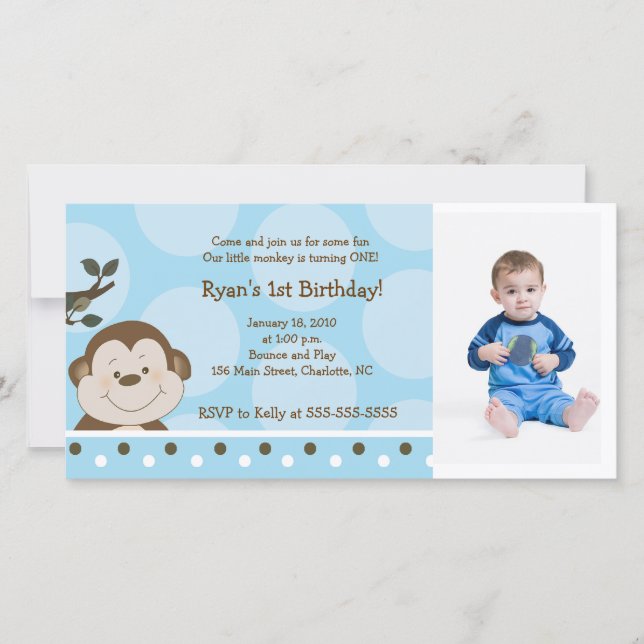Bambino Monkey 8x4 Birthday Photo Card (Front)
