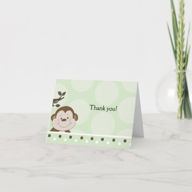 Bambino Monkey Green Folded Note Card (Front)