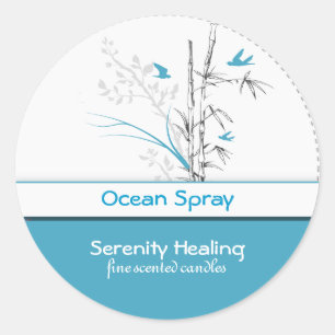 bamboo and blue birds candle label customisable 1