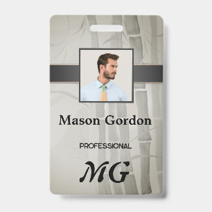 Bamboo, beige background ID badge