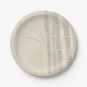Bamboo, beige background paper plate