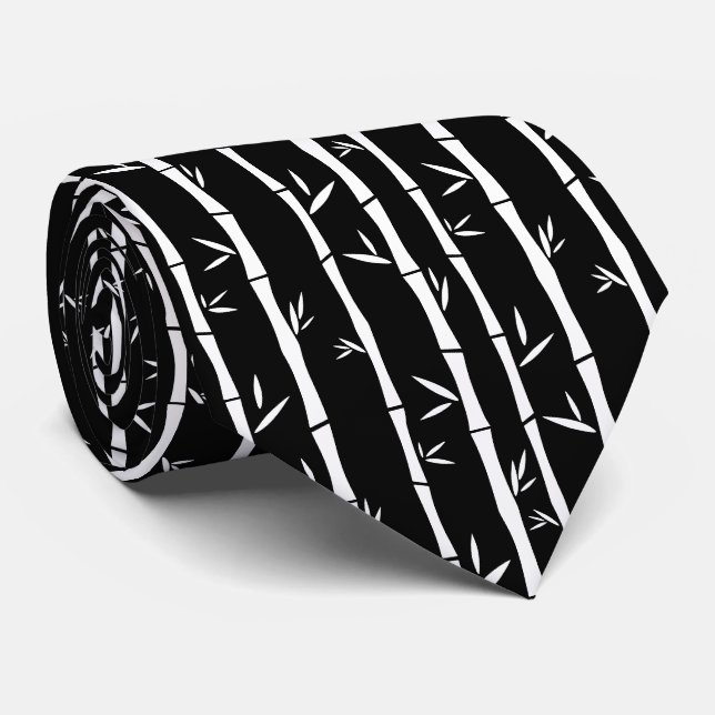 Bamboo Black and White Custom Tie (Rolled)