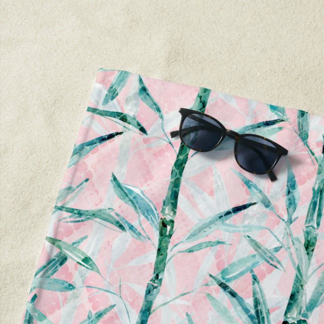 Bamboo branches, white, green, bamboo leaves beach towel (In Situ)