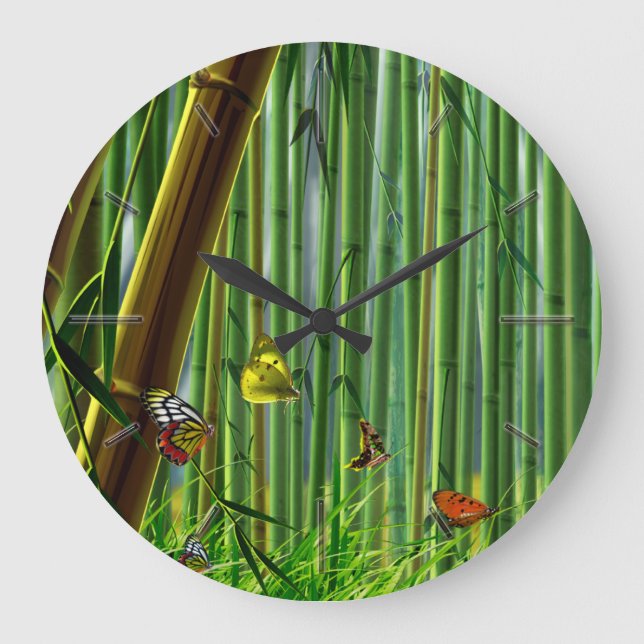 Bamboo & Butterfly Art 1 Wall Clocks Options (Front)