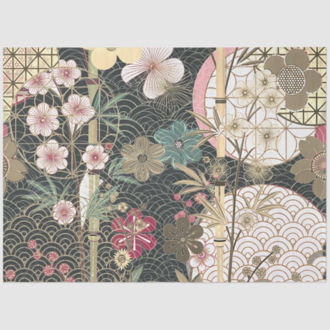 Bamboo Cherry Blossoms Art Deco Decoupage Tissue Paper (Front)