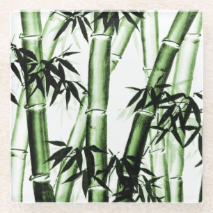 Bamboo Chinese Art - one - green Glass Coaster