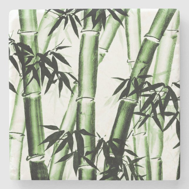 Bamboo Chinese Art - one - green Stone Coaster (Front)