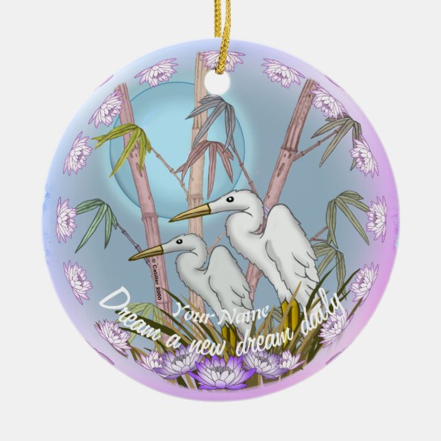 Bamboo Cranes  Ceramic Tree Decoration (Front)