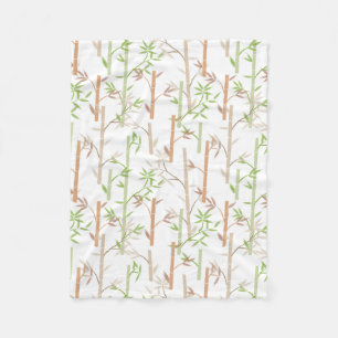 Bamboo Foliage Oriental Greenery Leaves Fleece Blanket