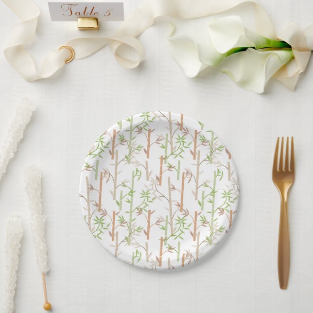 Bamboo Foliage Oriental Greenery Leaves Paper Plate (Wedding)