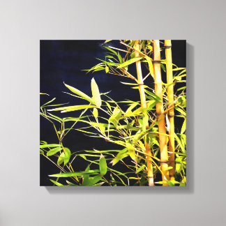 Bamboo Foliage Tropical Art On Black Canvas Print